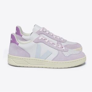 Veja 10 Leather Gravel Menthol Parme Lavender & White Sneakers Size 7 NEW